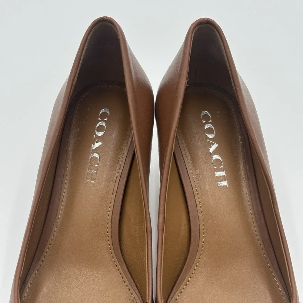 Coach Lauri Leather Pumps 7.5B Caramel Tan Snake Cap Toe Turnlock Accents - Picture 5 of 15